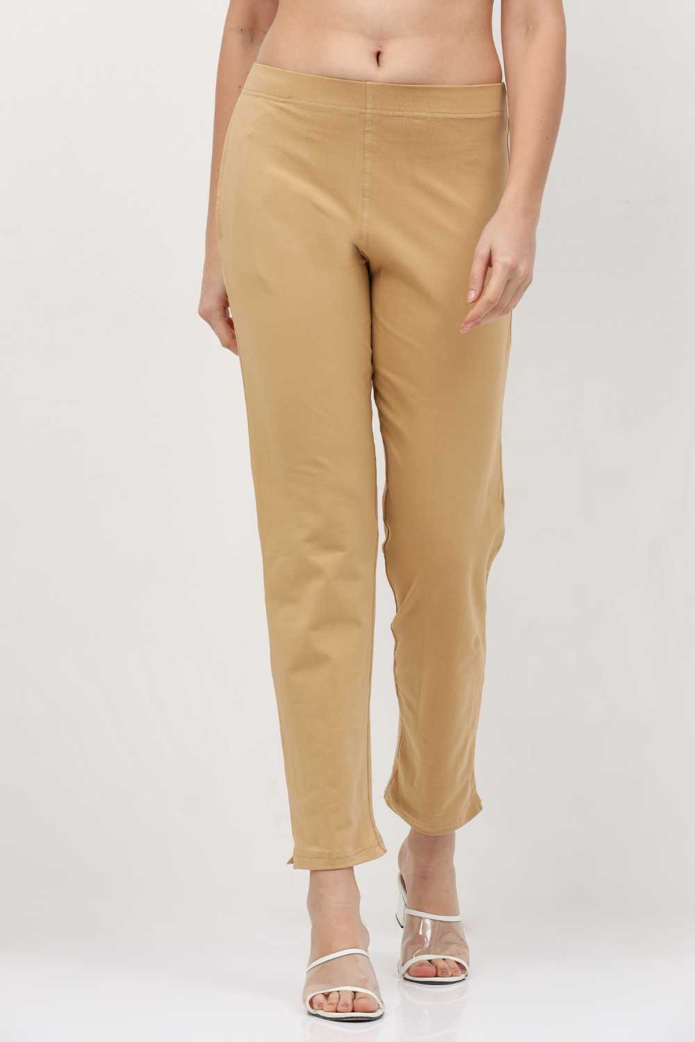 Buy DIGITAL SHOPEE Cotton Women Trouser Pant Use for Formal Office High  Waist for Wide Leg Ankle Length Straight Pencil Pant (Beige_Large) at  Amazon.in