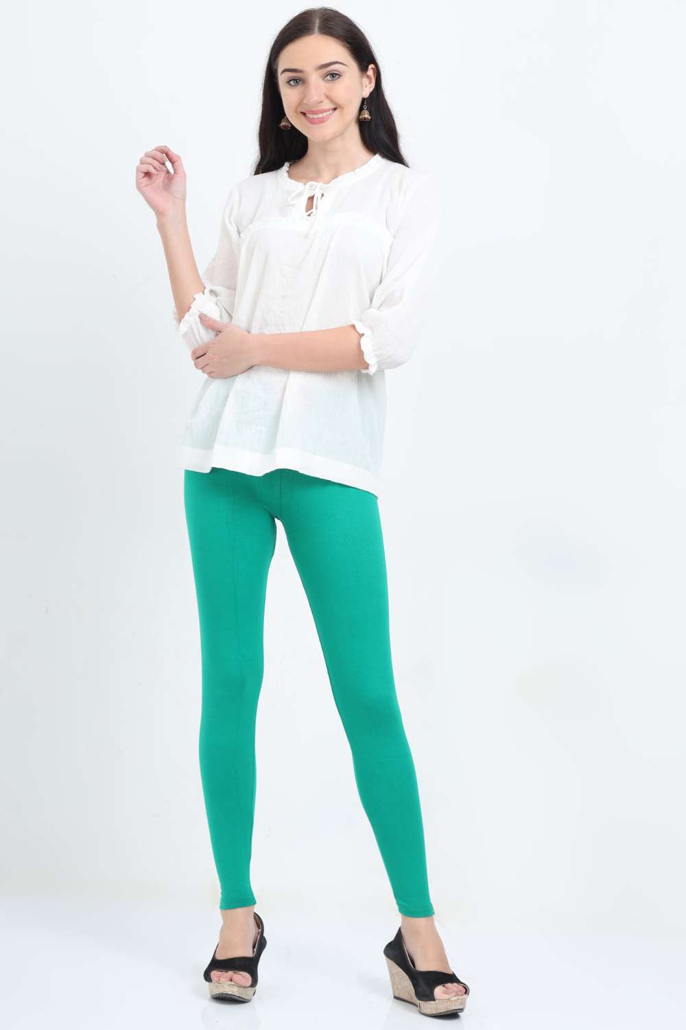 Aqua Green Color ladies cotton lycra premium leggings-LGP50