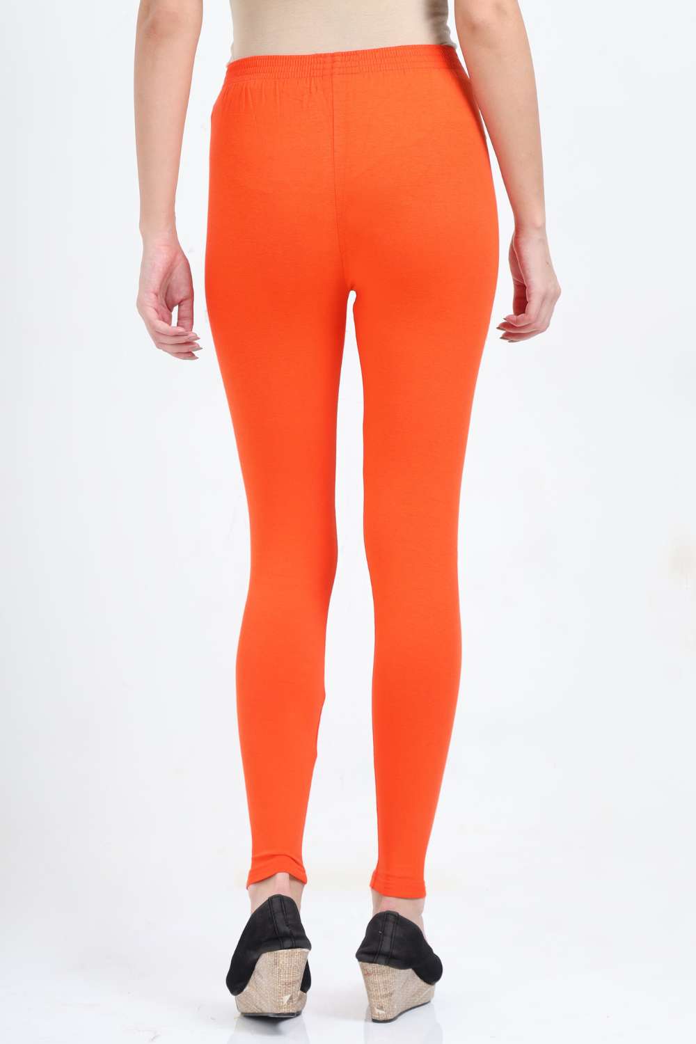Women's Cotton Lycra Orange Ankle Legging | sandgrouse