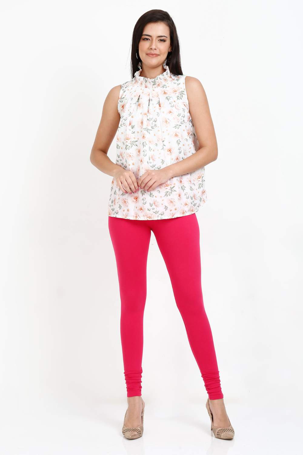 Women's Cotton Lycra Pink Full length legging | sandgrouse