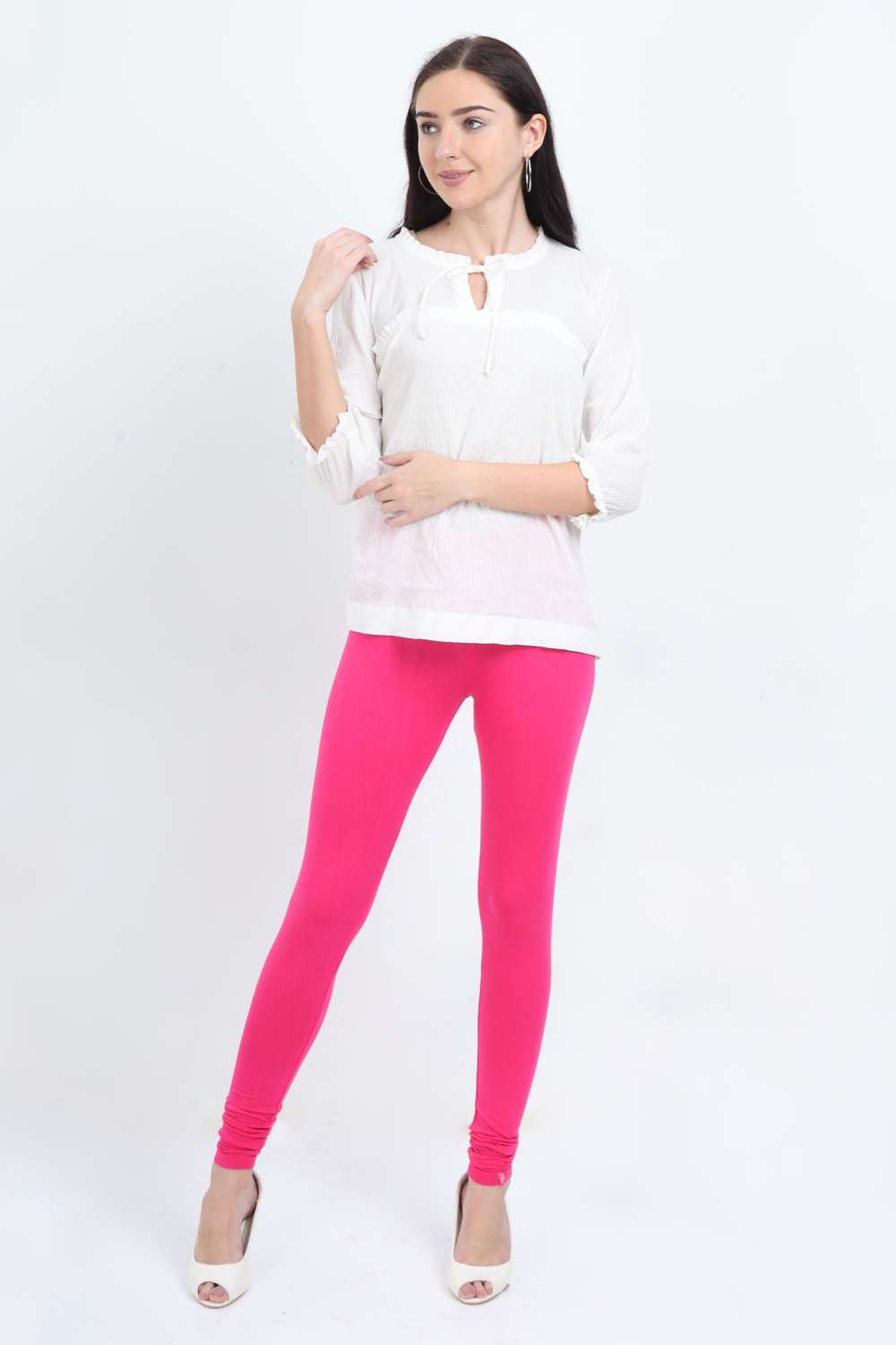 Women's Cotton Lycra Hot Pink Full length legging | sandgrouse
