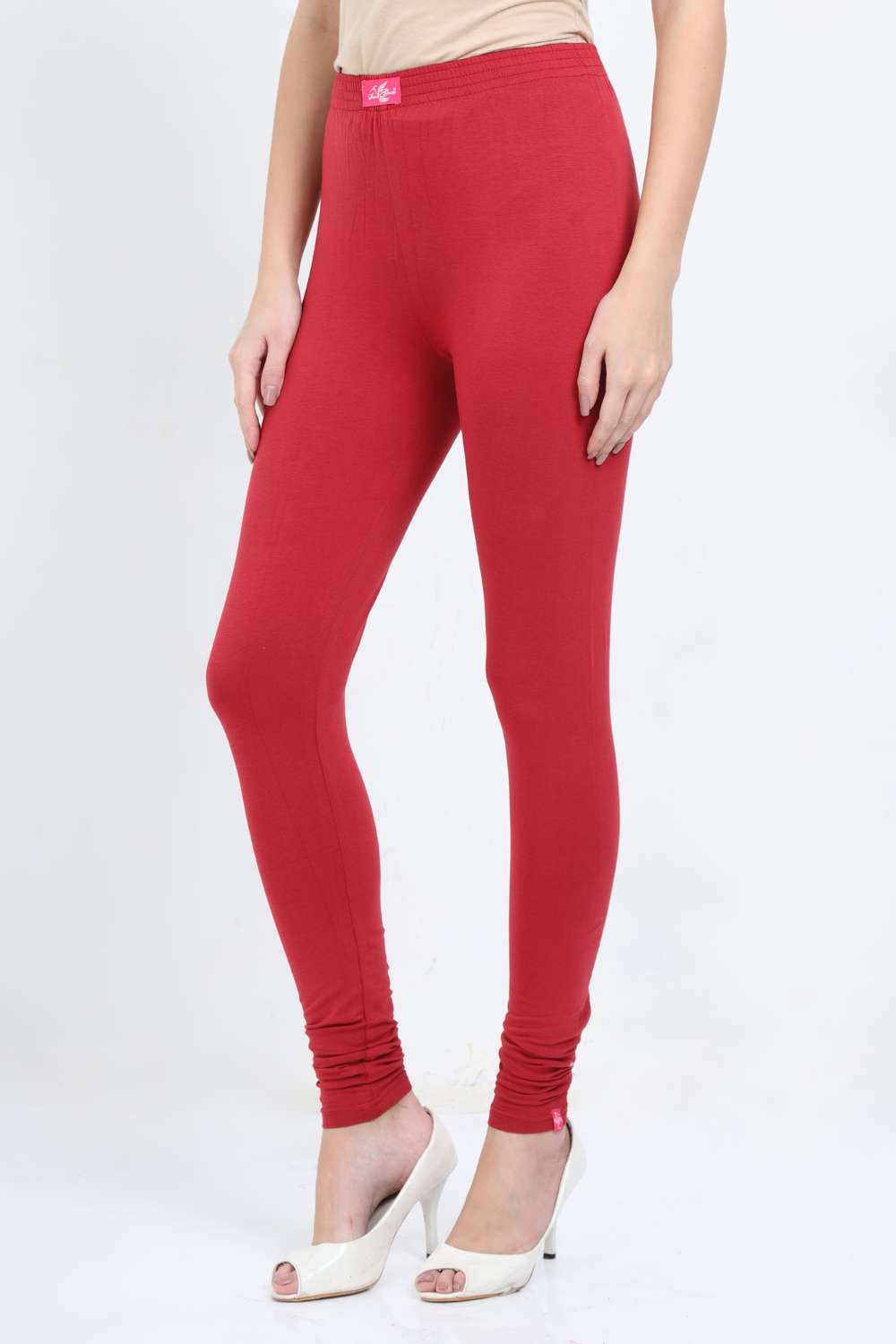 Women's Cotton Lycra Apple Red Full length legging | sandgrouse