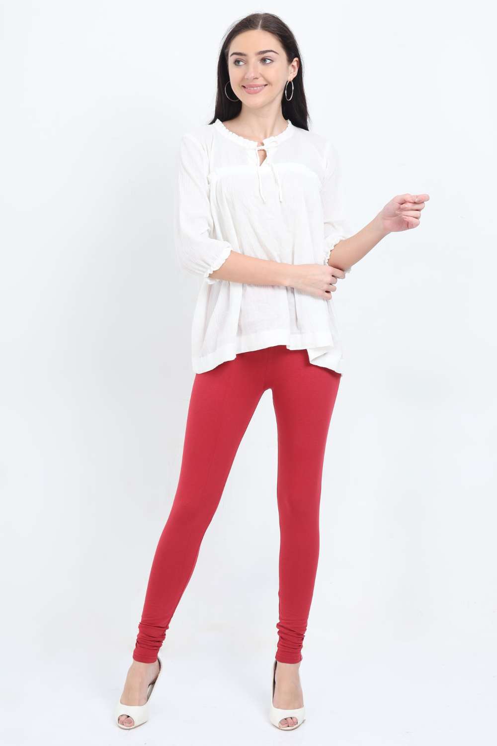 Women's Cotton Lycra Apple Red Full length legging | sandgrouse