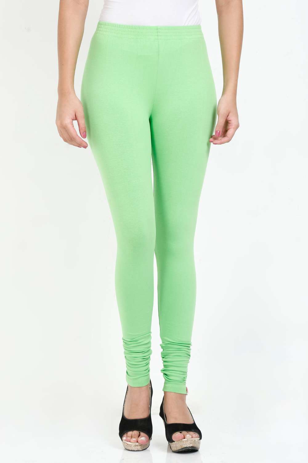 Women's Cotton Lycra Light Green Full length legging | sandgrouse
