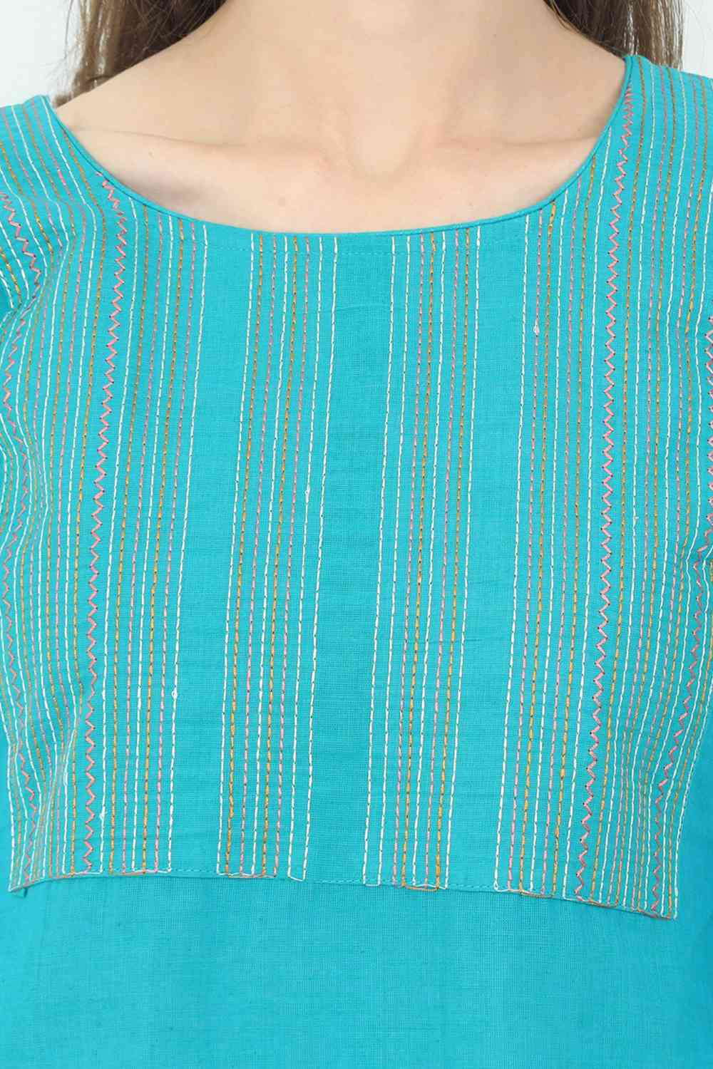 Light Blue Embroidery Straight Kurti | sandgrouse