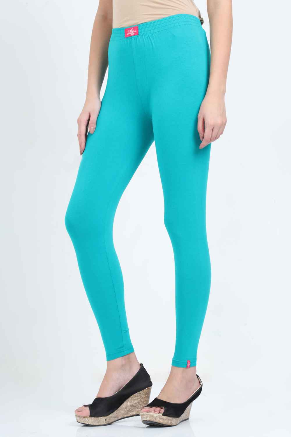 Women's Cotton Lycra Turquoise Ankle Legging | sandgrouse