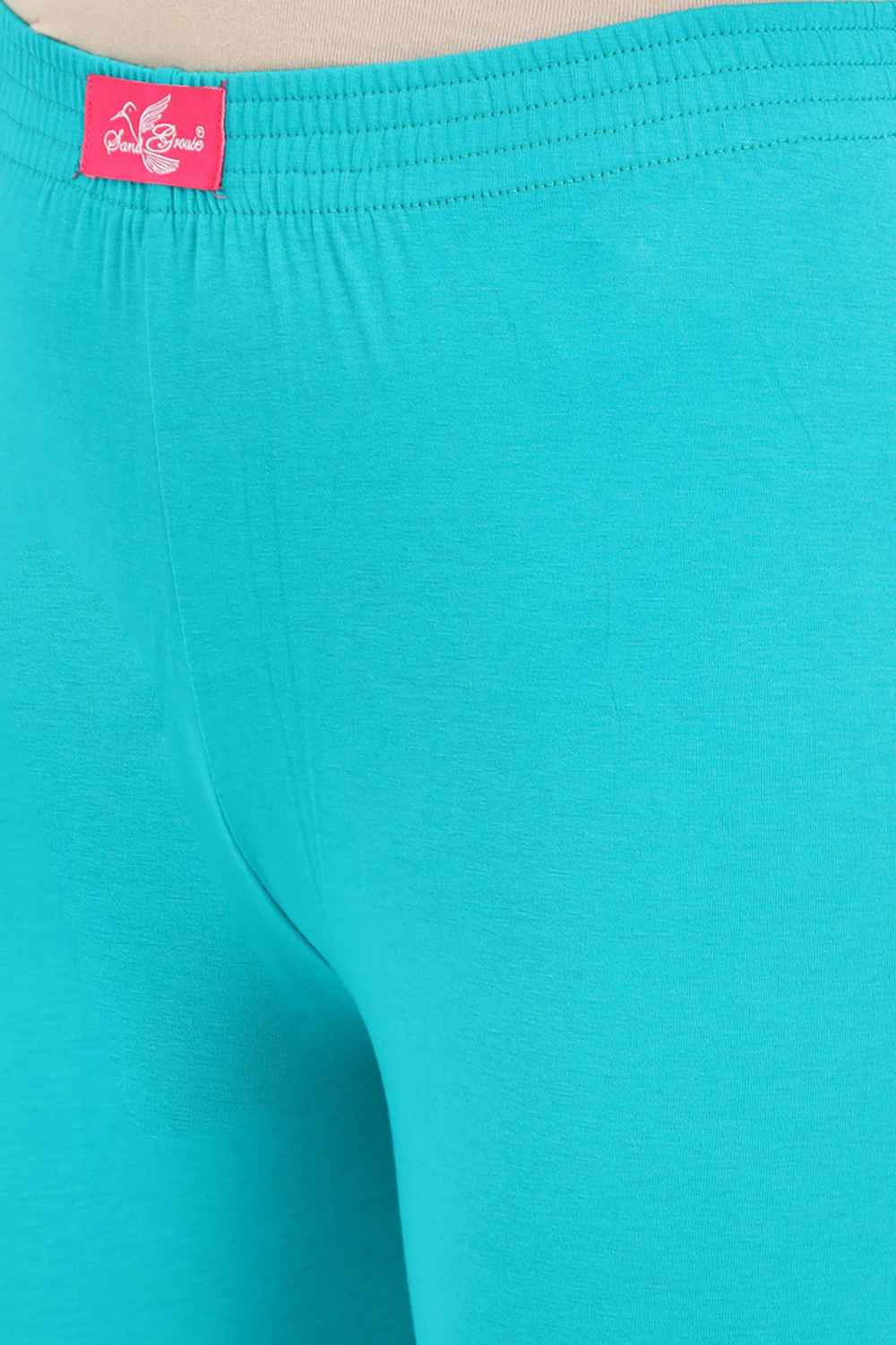 Women's Cotton Lycra Turquoise Ankle Legging | sandgrouse