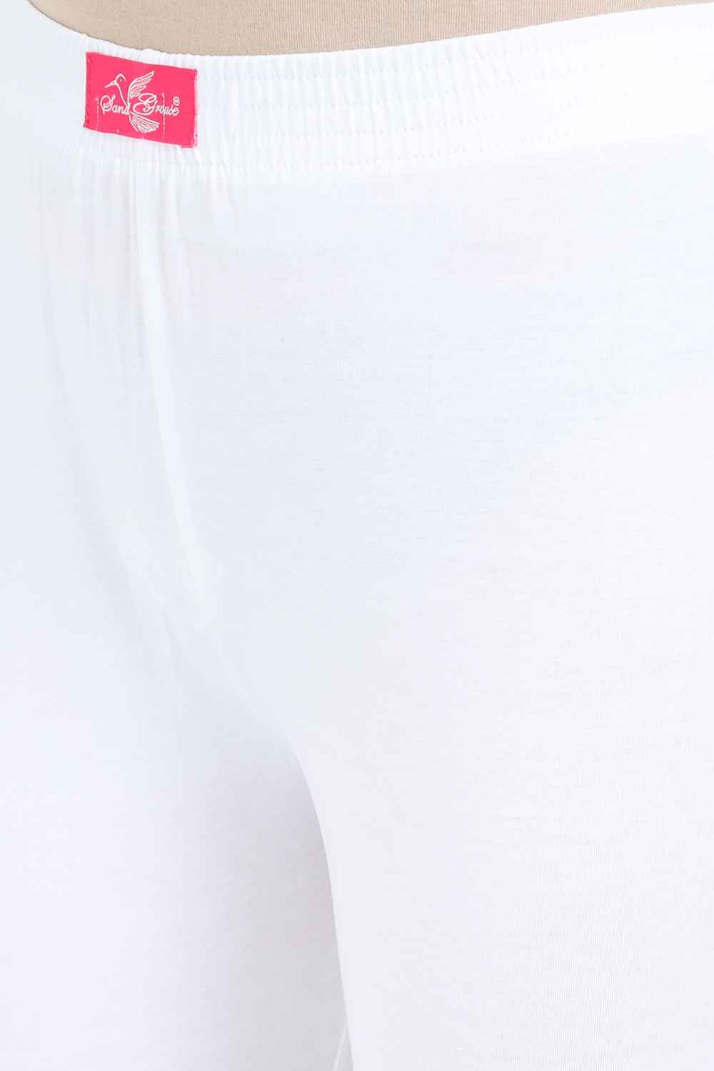 Women's Cotton Lycra White Ankle Legging | sandgrouse