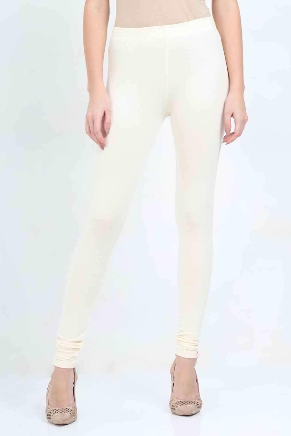 Women's Cotton Lycra Off White Full length legging | sandgrouse